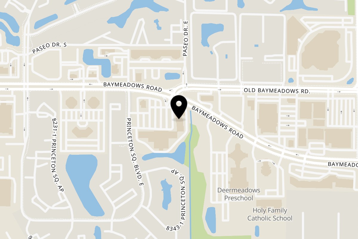 Map showing the location of Mama's Pizza & Grill on 9550 Baymeadows Rd in Jacksonville